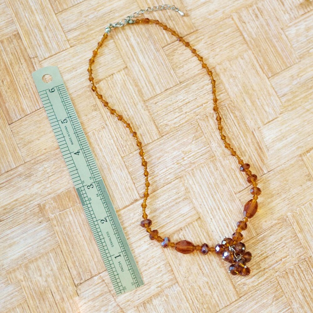Vintage Root Beer Crystal Necklace – 1990s Cluster Bead Statement, 18" - Picture 4 of 4